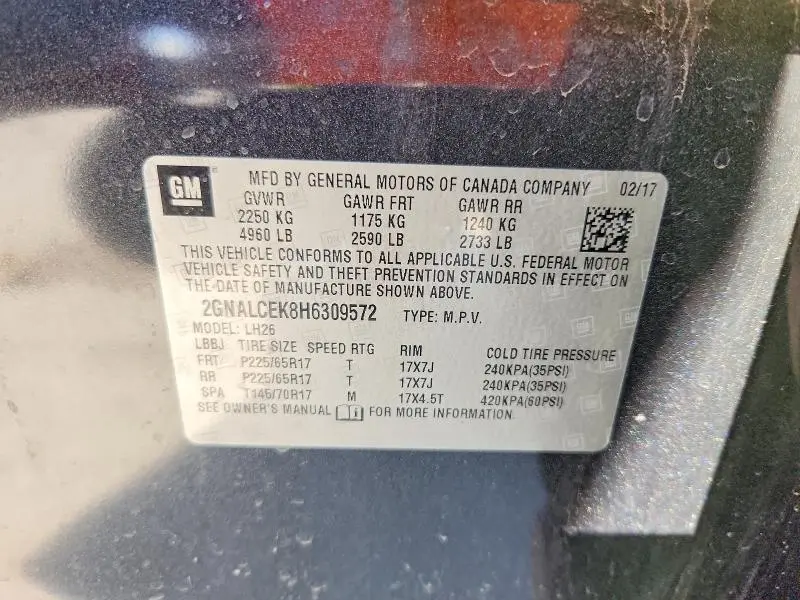 2017 CHEVROLET EQUINOX LT  