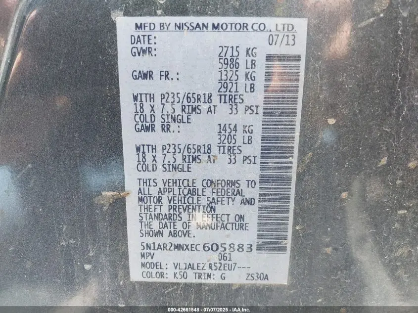 2014 NISSAN PATHFINDER SV