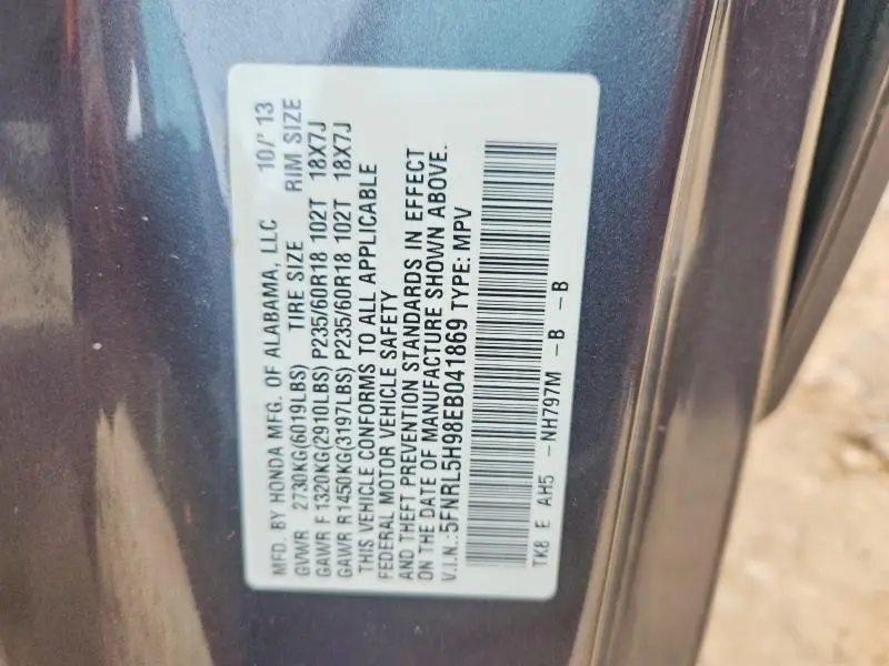 2014 HONDA ODYSSEY TOURING  