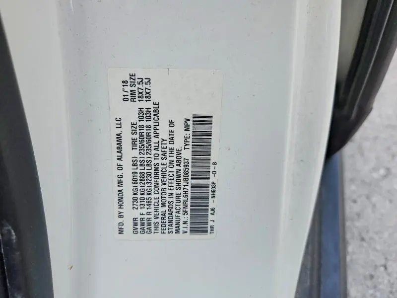 2018 HONDA ODYSSEY EXL  