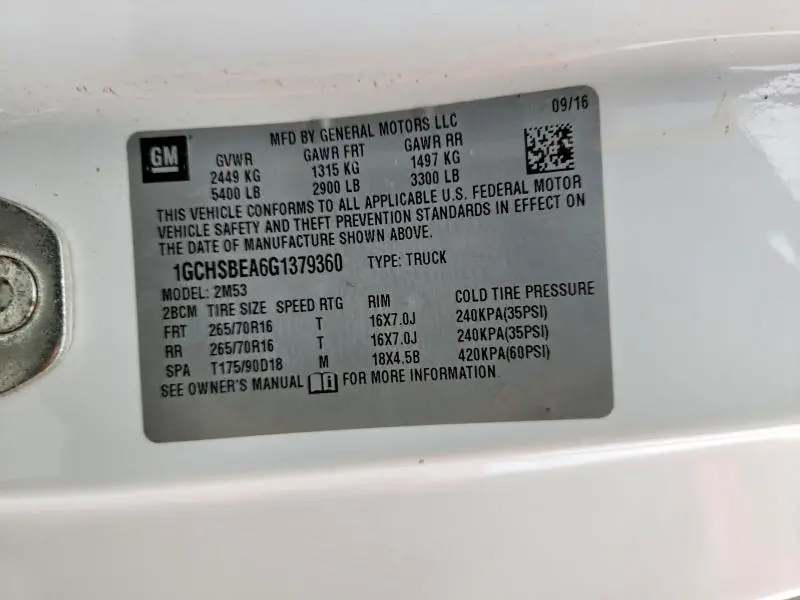 2016 CHEVROLET COLORADO   