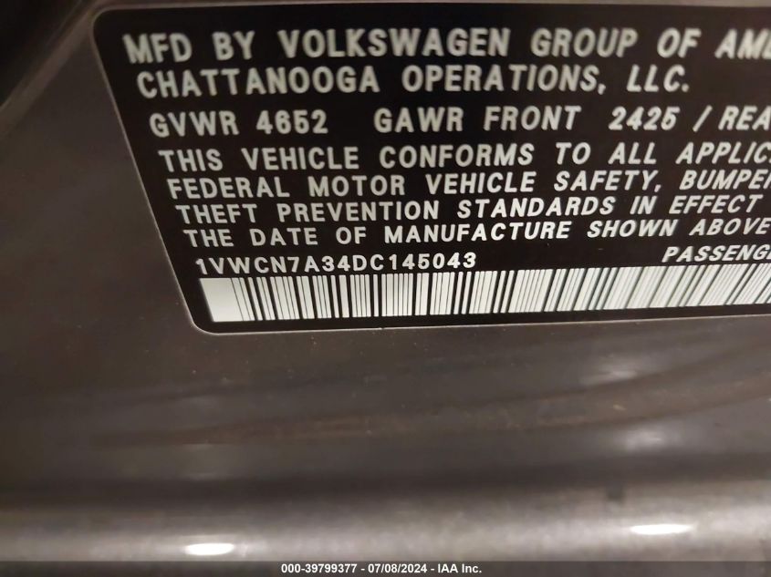 2013 VOLKSWAGEN PASSAT 2.0L TDI SEL PREMIUM