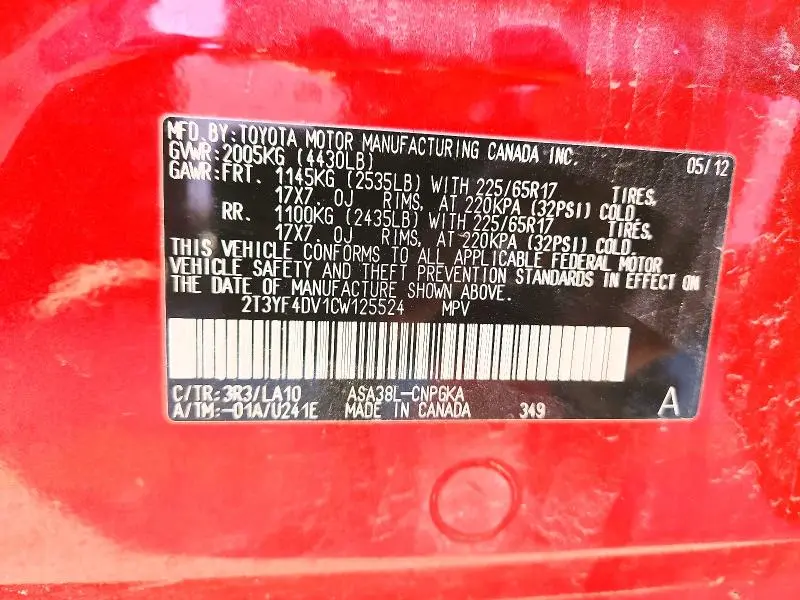 2012 TOYOTA RAV4 LIMITED  