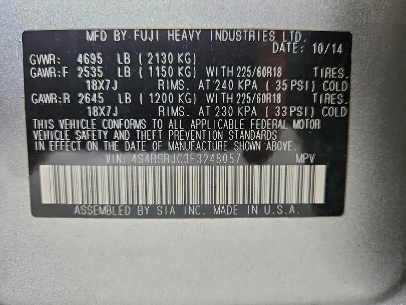 2015 SUBARU OUTBACK 2.5I LIMITED  