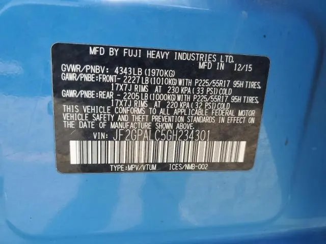 2016 SUBARU CROSSTREK LIMITED  