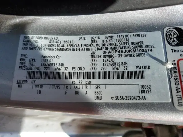 2019 FORD FIESTA SE  