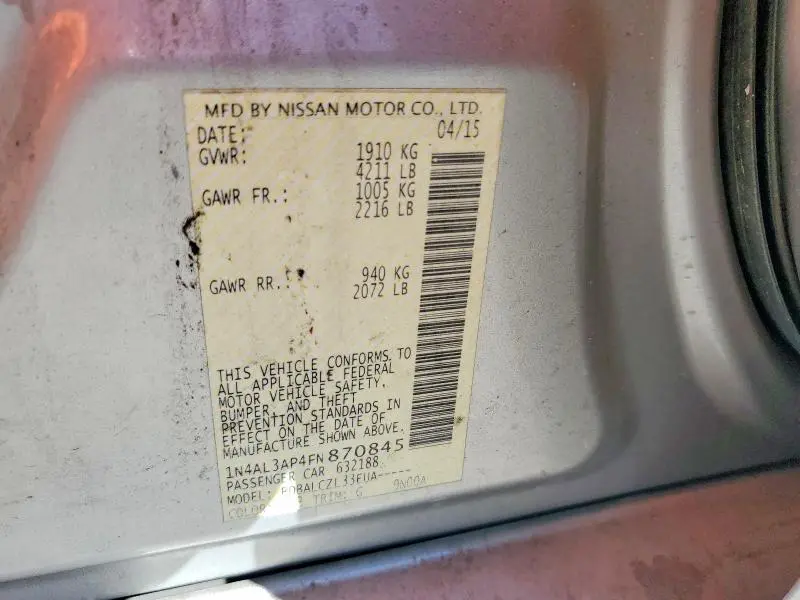 2015 NISSAN ALTIMA 2.5 S  