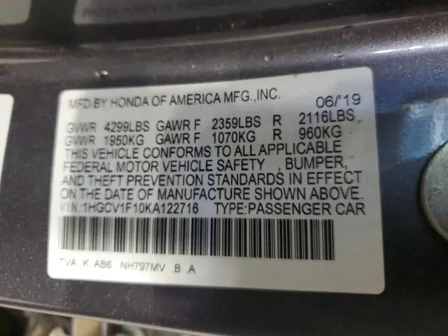 2019 HONDA ACCORD LX