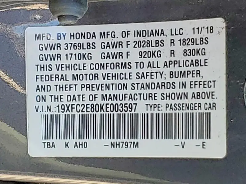 2019 HONDA CIVIC SPORT  