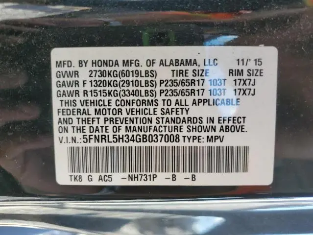 2016 HONDA ODYSSEY SE  