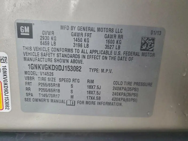 2013 CHEVROLET TRAVERSE LT  