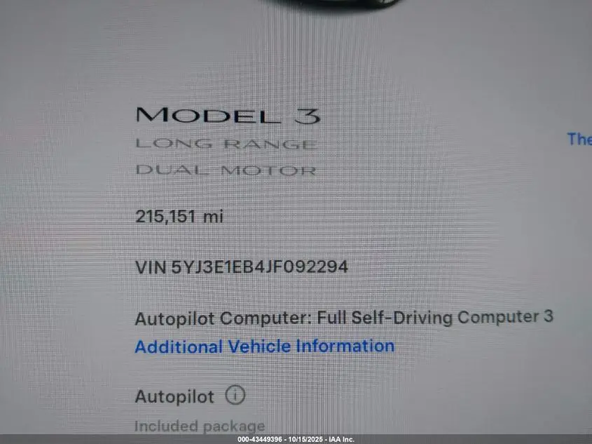 2018 TESLA MODEL 3 LONG RANGE/PERFORMANCE