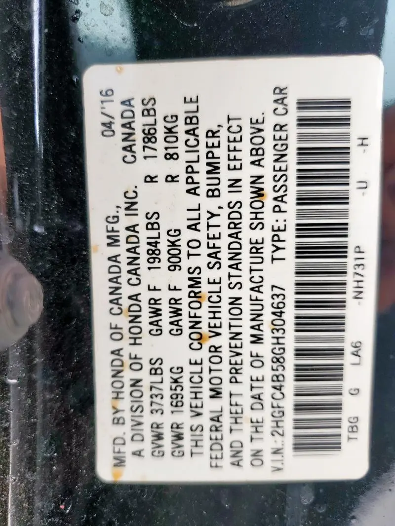 2016 HONDA CIVIC LX  