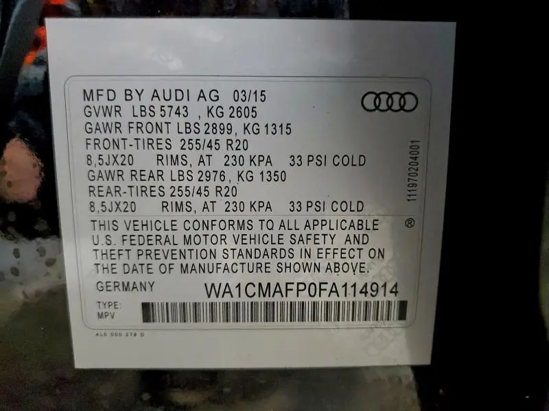 2015 AUDI Q5 TDI PREMIUM PLUS  