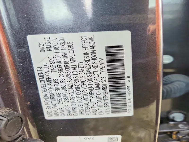 2021 HONDA PILOT EXL  