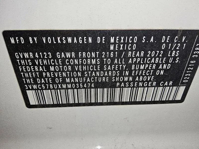 2021 VOLKSWAGEN JETTA S  