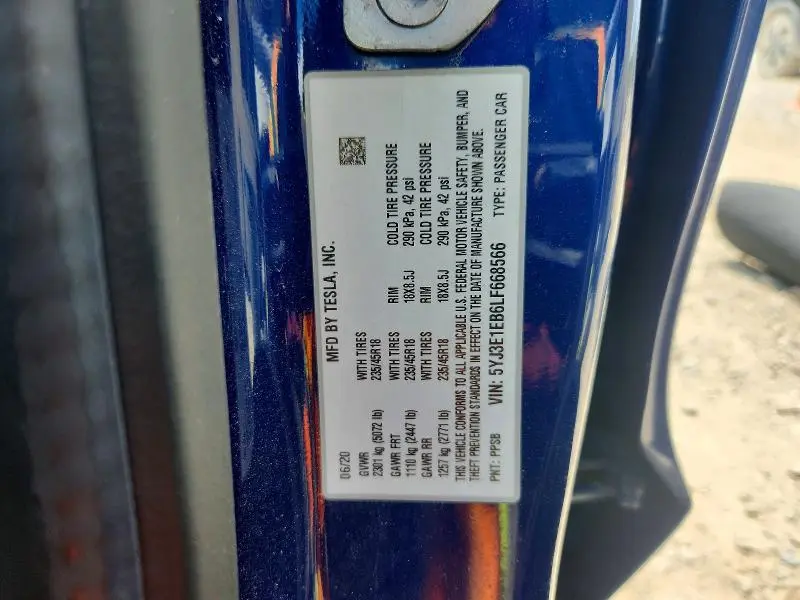 2020 TESLA MODEL 3   