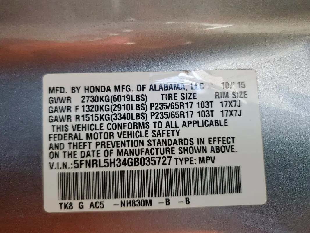2016 HONDA ODYSSEY SE  