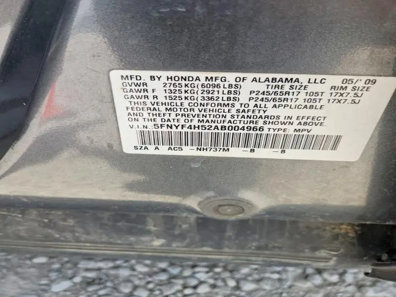 2010 HONDA PILOT EXL  