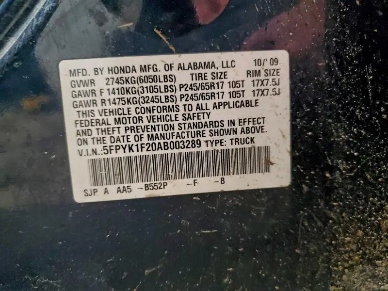 2010 HONDA RIDGELINE RT  