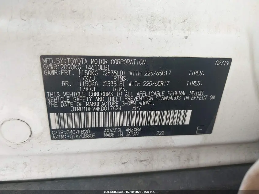 2019 TOYOTA RAV4 LE