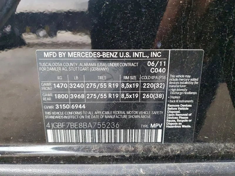 2011 MERCEDES-BENZ GL 450 4MATIC  