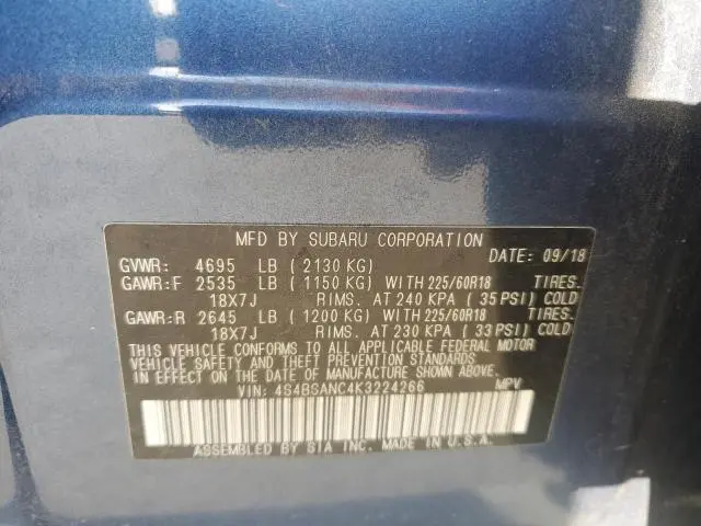 2019 SUBARU OUTBACK 2.5I LIMITED  