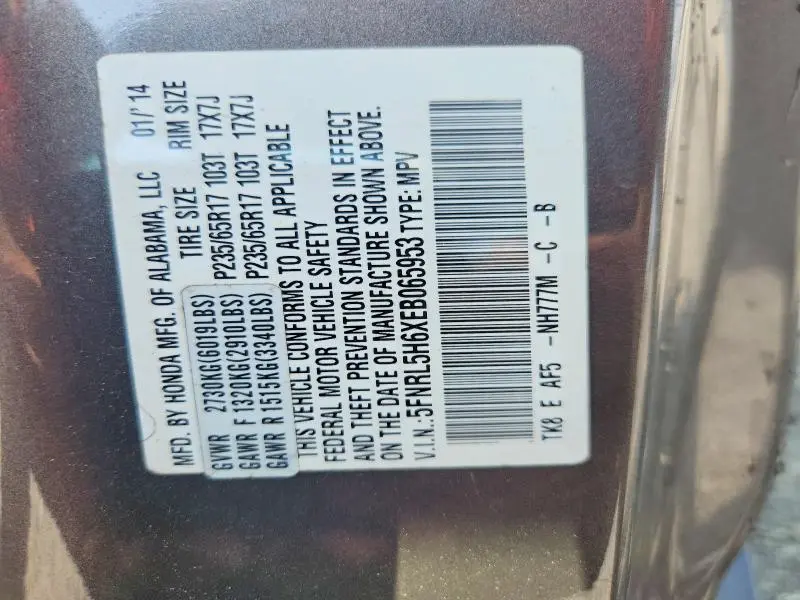 2014 HONDA ODYSSEY EXL  