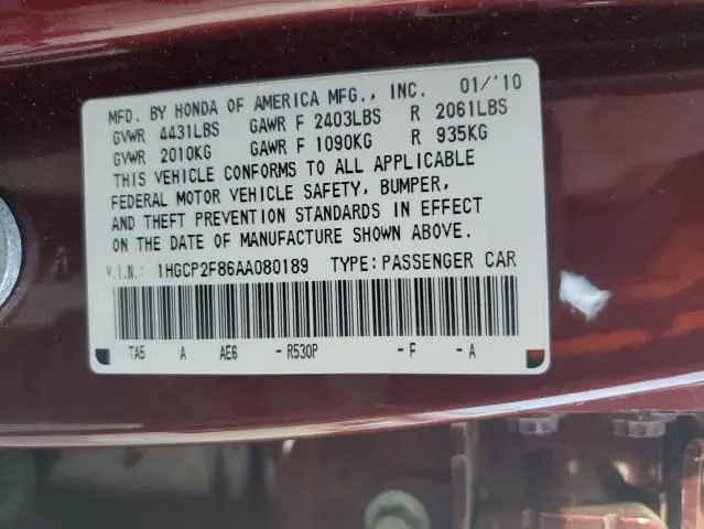 2010 HONDA ACCORD EXL  