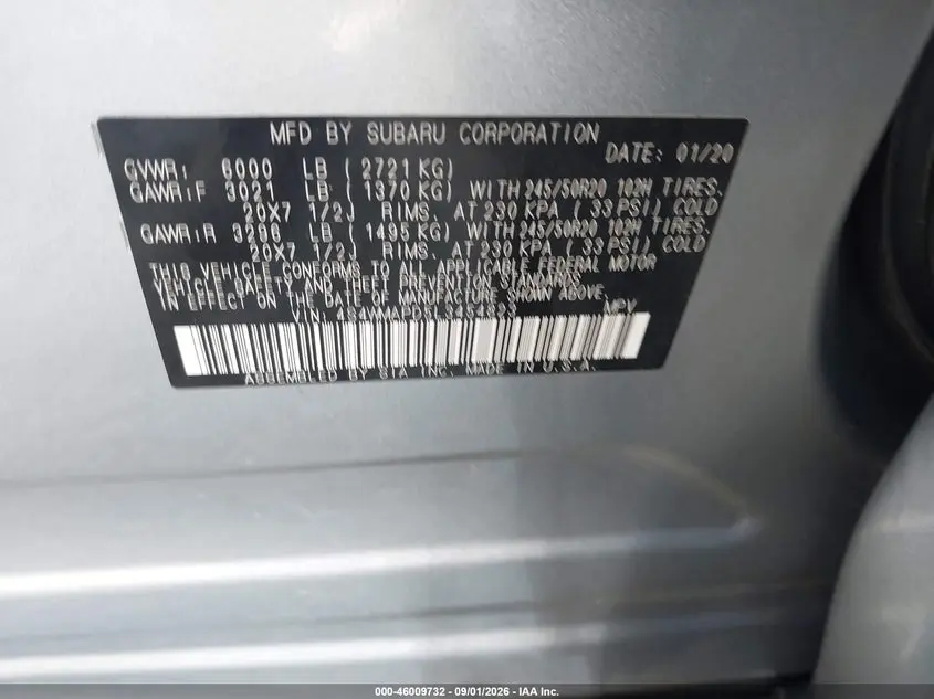 2020 SUBARU ASCENT LIMITED