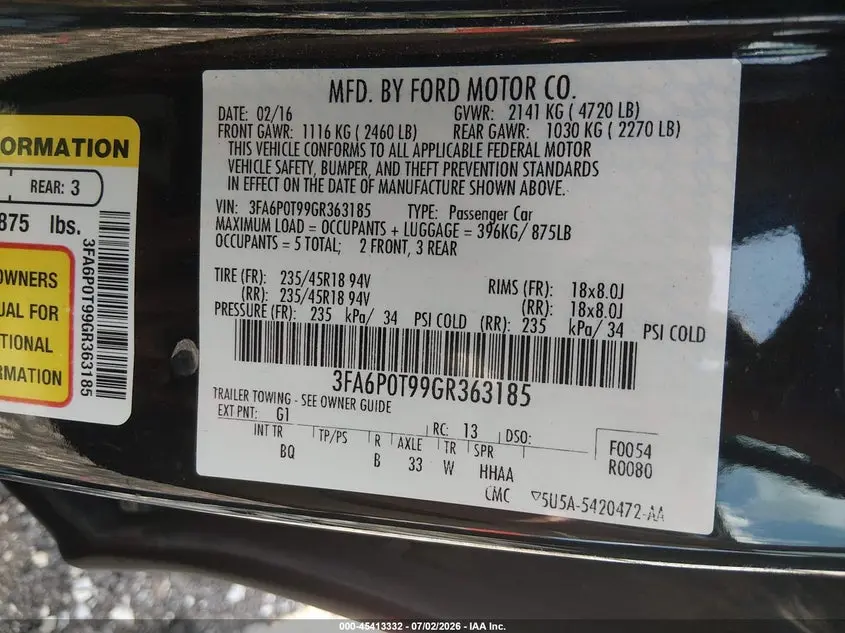 2016 FORD FUSION SE