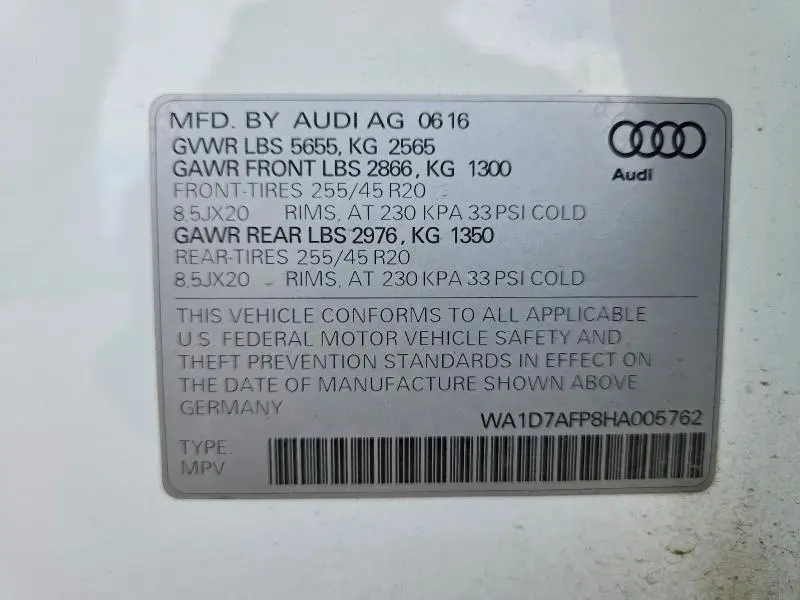 2017 AUDI Q5 PREMIUM PLUS S-LINE  