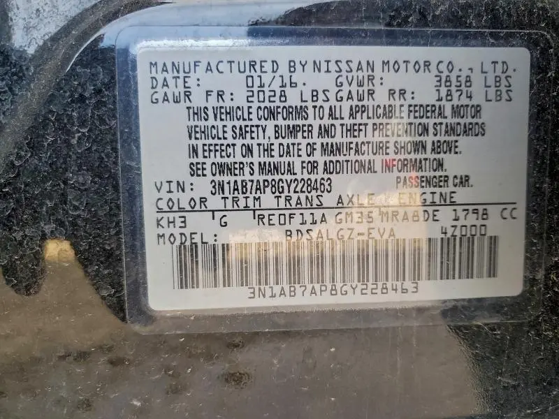 2016 NISSAN SENTRA S  