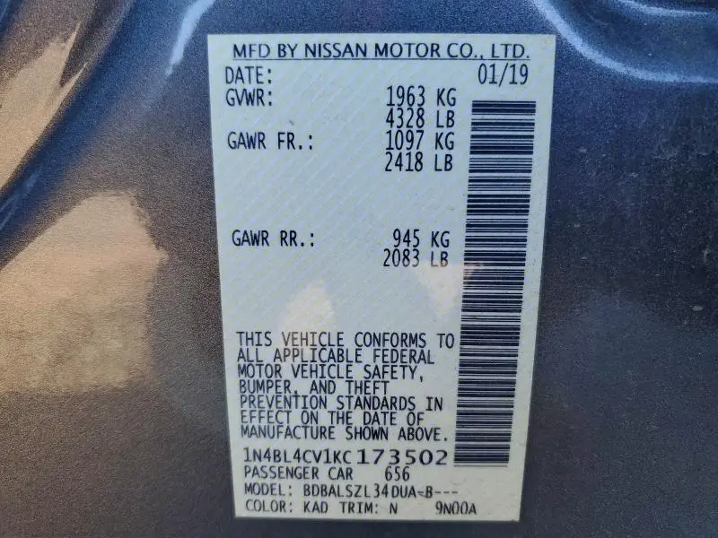 2019 NISSAN ALTIMA SR  