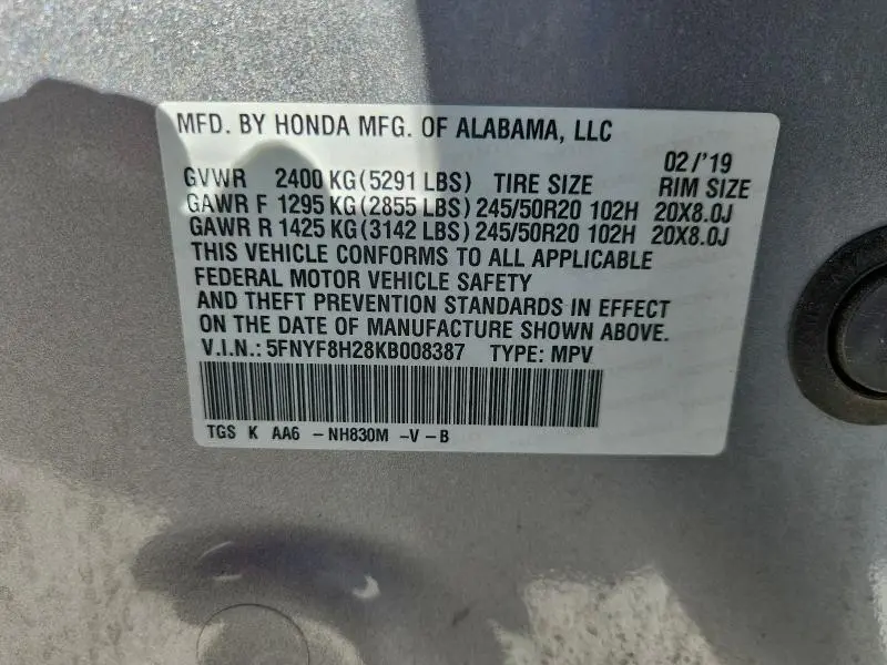 2019 HONDA PASSPORT SPORT  