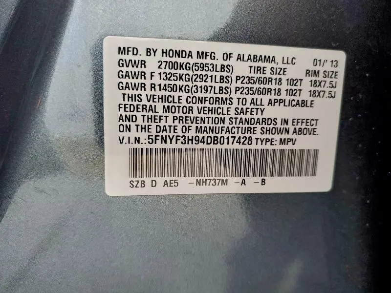 2013 HONDA PILOT TOURING  