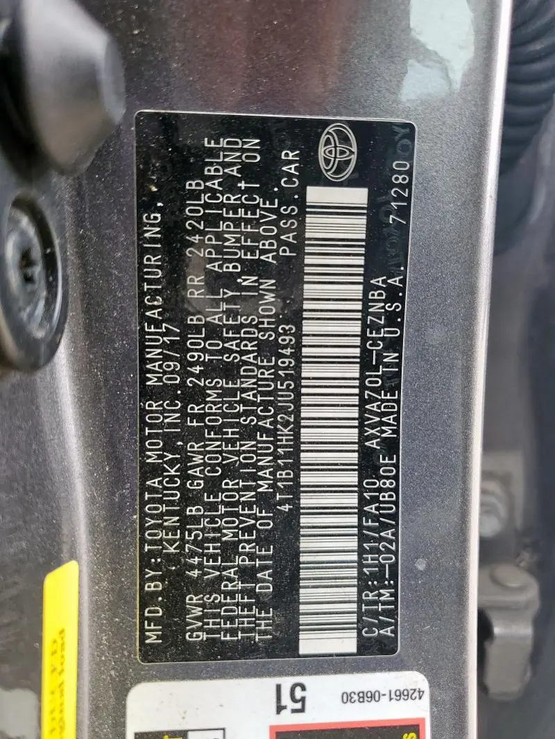 2018 TOYOTA CAMRY L  