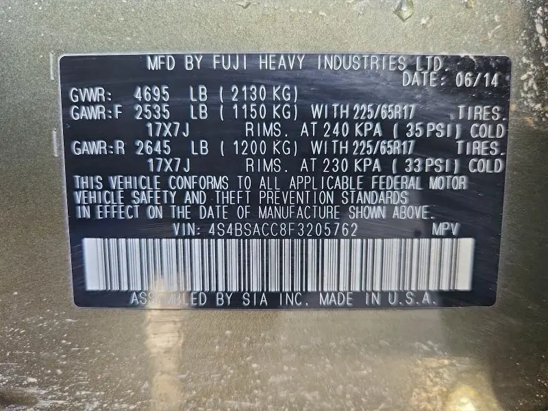 2015 SUBARU OUTBACK 2.5I PREMIUM  