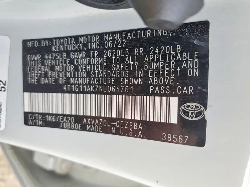 2022 TOYOTA CAMRY SE  
