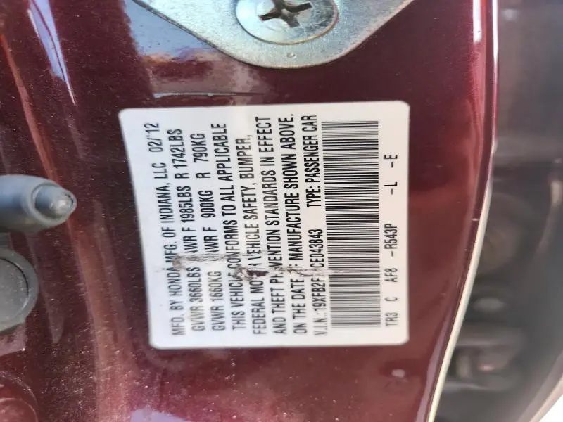 2012 HONDA CIVIC LX  