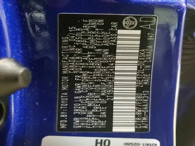 2015 TOYOTA COROLLA S PLUS  