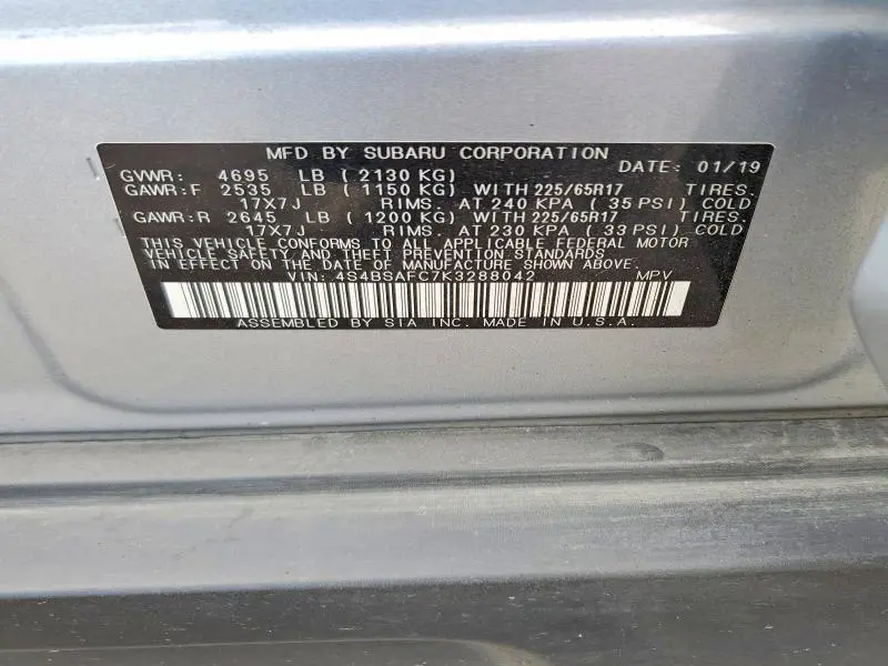 2019 SUBARU OUTBACK 2.5I PREMIUM  