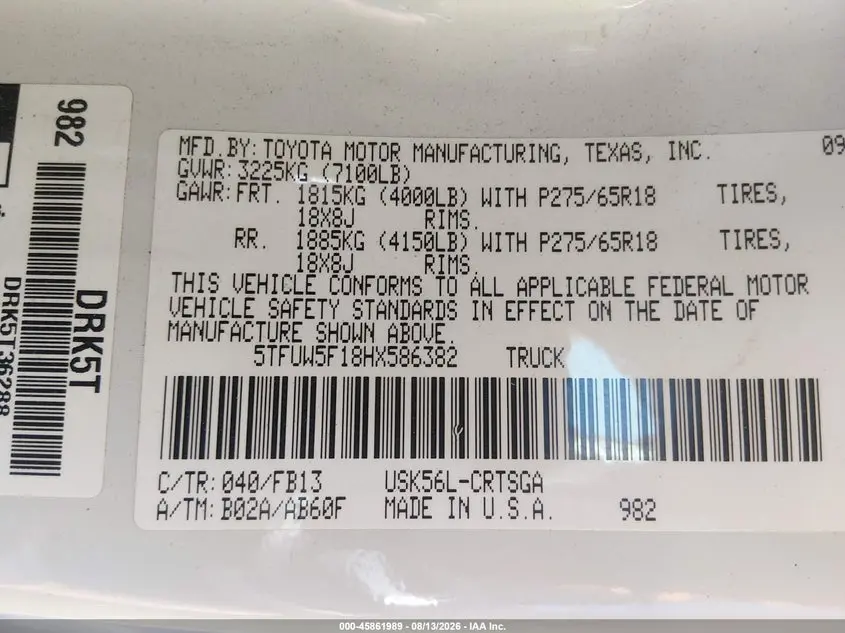 2017 TOYOTA TUNDRA SR5 5.7L V8