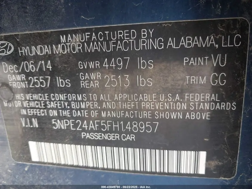 2015 HYUNDAI SONATA SE