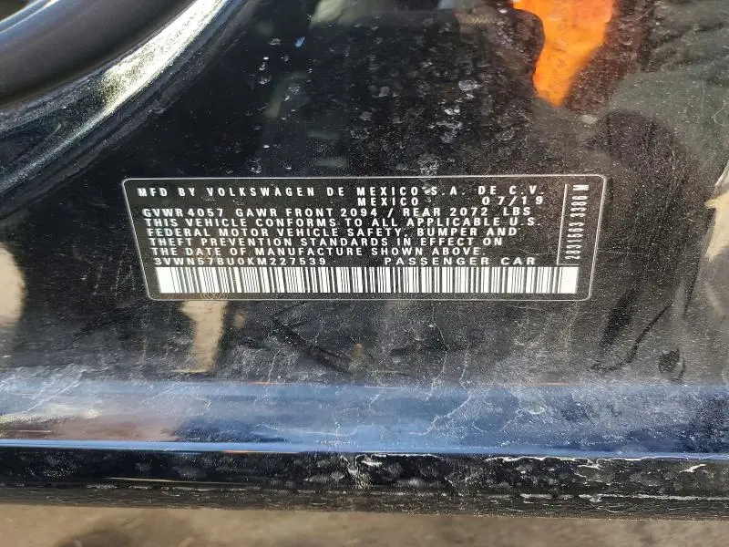 2019 VOLKSWAGEN JETTA S  