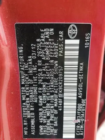 2012 TOYOTA CAMRY BASE  