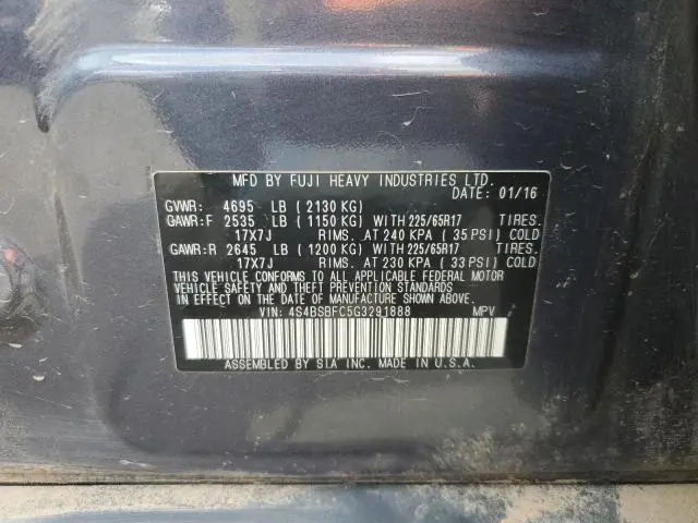 2016 SUBARU OUTBACK 2.5I PREMIUM  