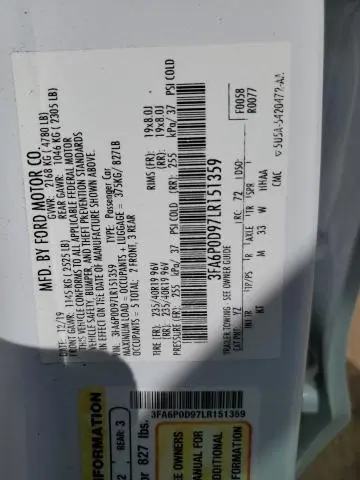 2020 FORD FUSION TITANIUM  