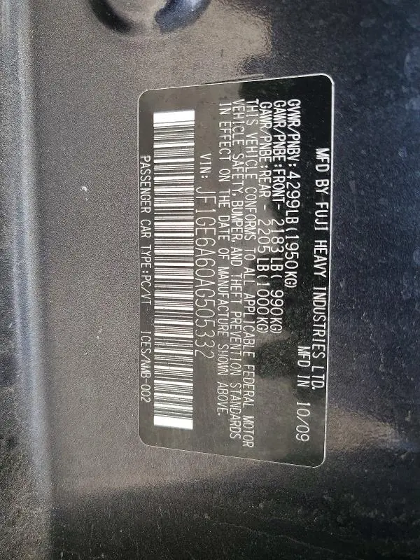 2010 SUBARU IMPREZA 2.5I  