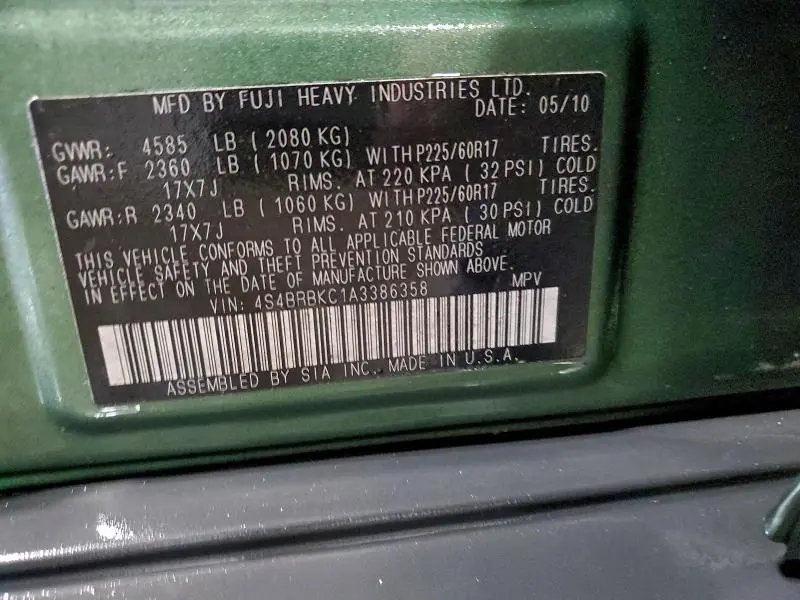 2010 SUBARU OUTBACK 2.5I LIMITED  